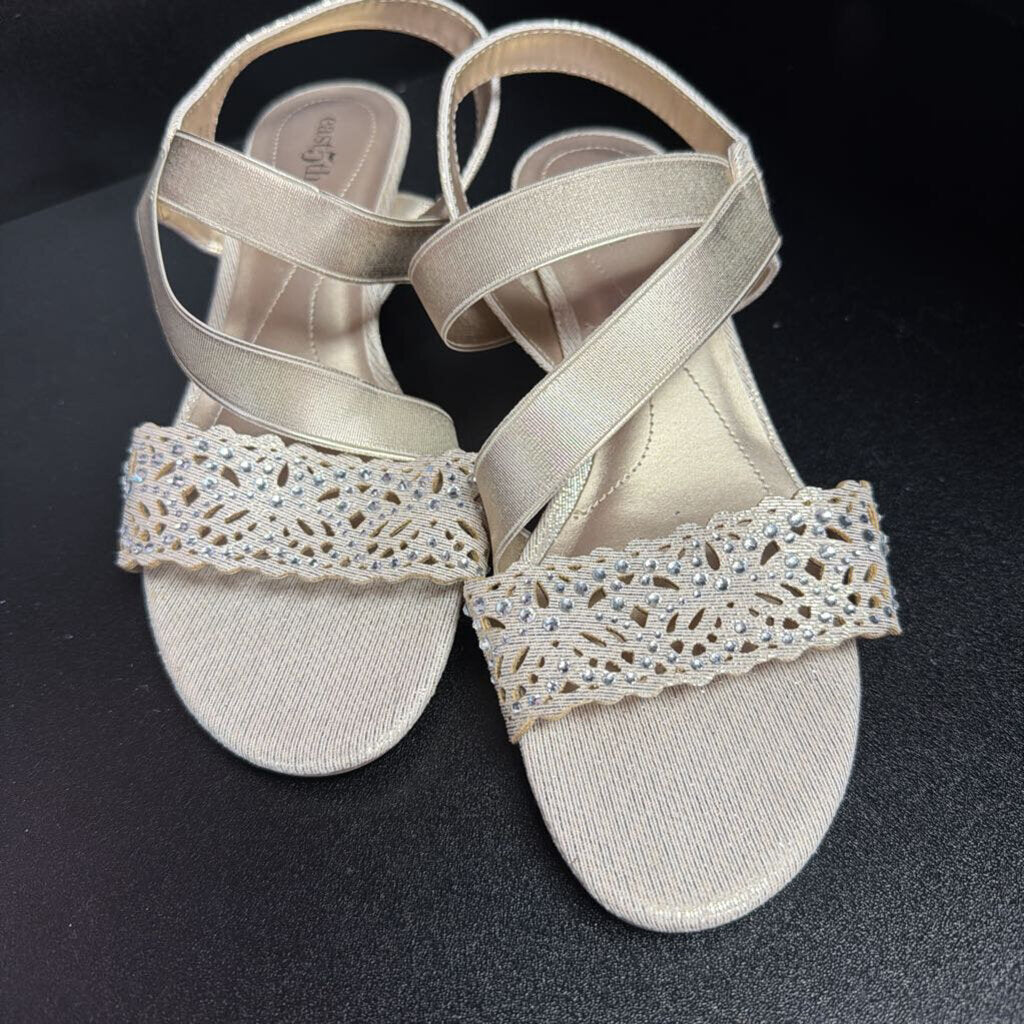 6.5 East 5th Perforated Rhinestone Ankle Strap Kitten Heel