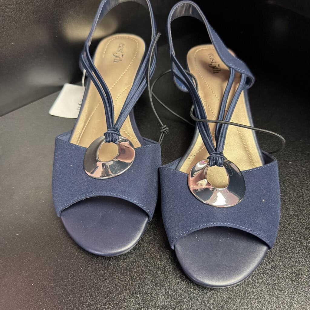 7.5 East 5th Peep-Toe Silver Detail Ankle Strap Kitten Hell