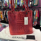 Brahmin Fiora Bucket Bag Vibrant Red Dragon Croc-Embossed