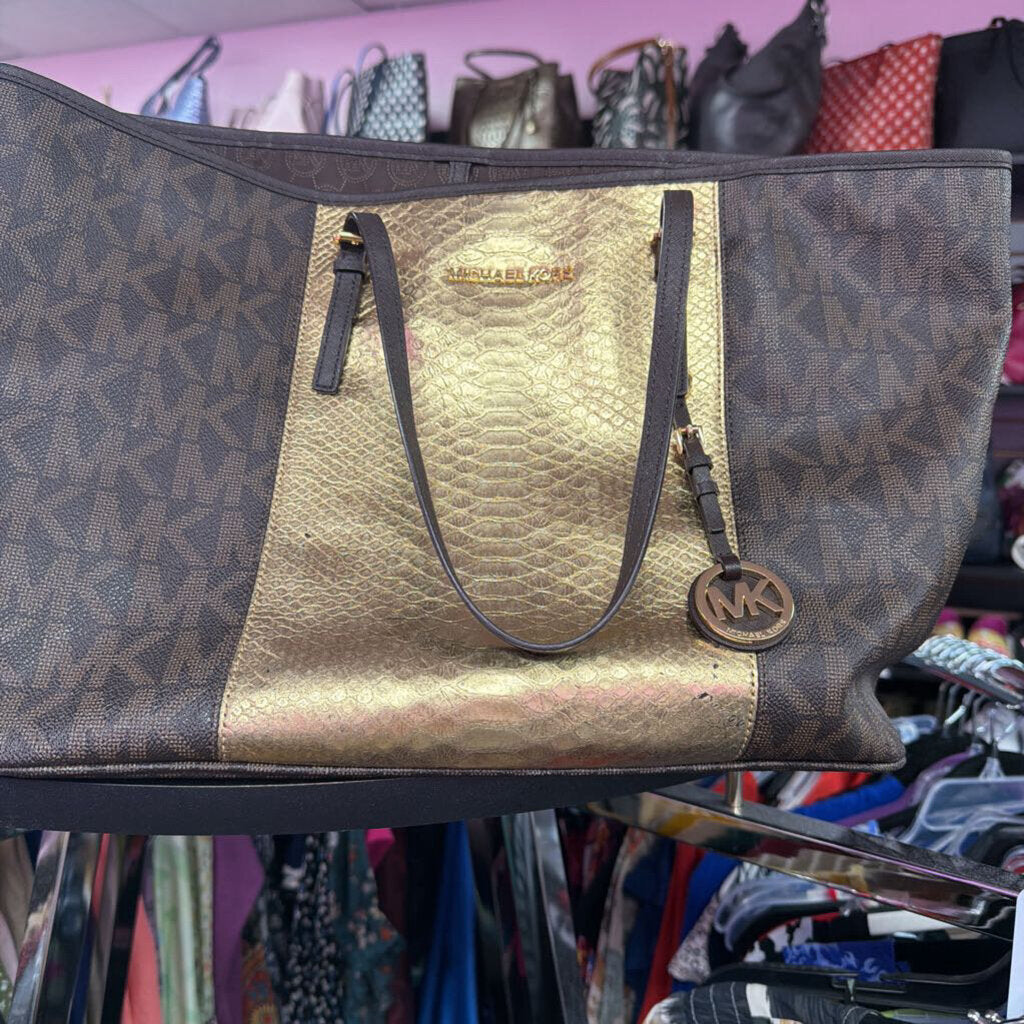 Michael Kors Jet Set Travel Tote Metallic Reptile Stripe