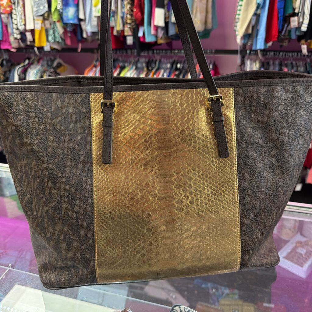 Michael Kors Jet Set Travel Tote Metallic Reptile Stripe