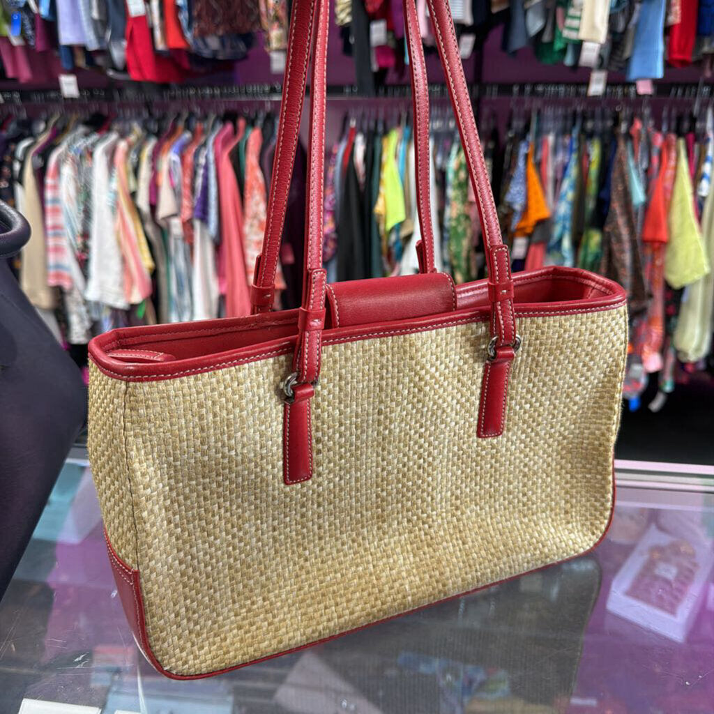 Coach Natural Cabana Straw Handbag Red Leather Trim