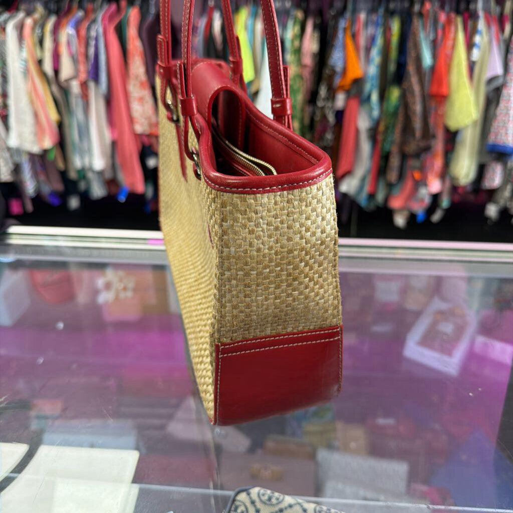 Coach Natural Cabana Straw Handbag Red Leather Trim