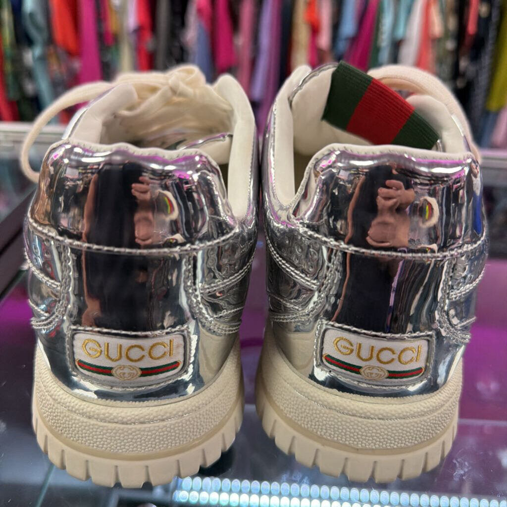 Gucci Re-Web Monogram Sneaker Silver Metallic Leather