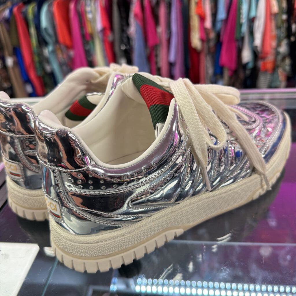 Gucci Re-Web Monogram Sneaker Silver Metallic Leather