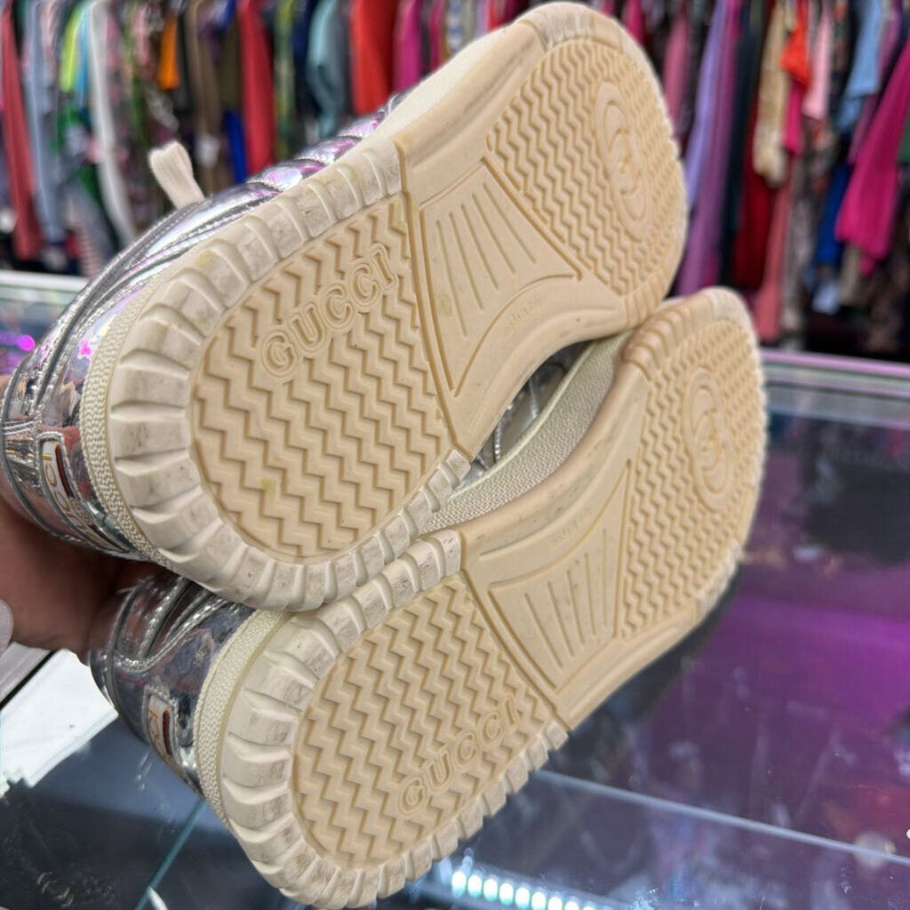 Gucci Re-Web Monogram Sneaker Silver Metallic Leather