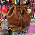 Portland Leather Classic Drawstring Bucket Bag Grained Leather