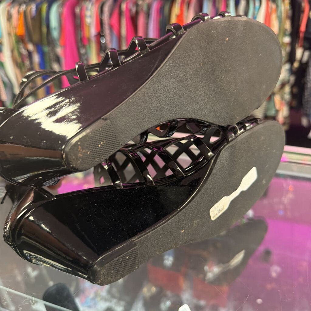 7 Material Girl Peptone CrissCross Wedge Patent Shoes