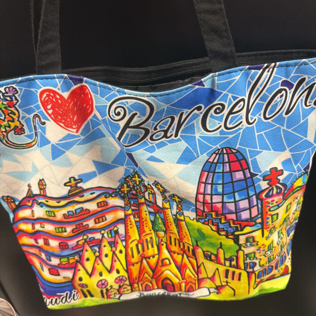 Unknown Barcelona Colorful Zip Close Tote