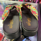 6/37 Alegria Adjustable Slide Satin Floral Bow Detail Cork Sole Sandal