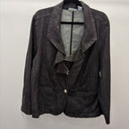 1X L/S Denim Ruffle V Neck Blazer