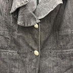 1X L/S Denim Ruffle V Neck Blazer