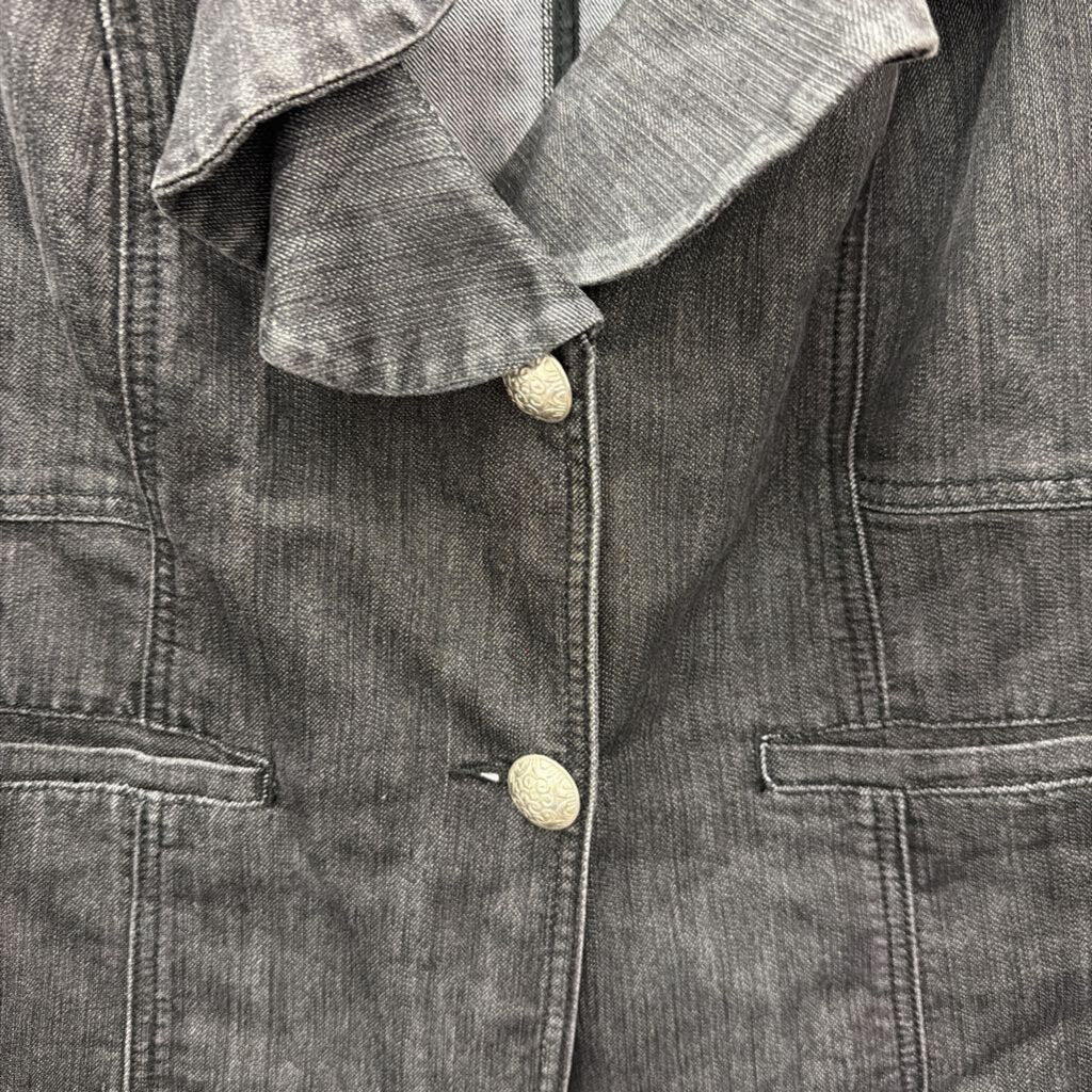 1X L/S Denim Ruffle V Neck Blazer
