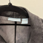 1X L/S Denim Ruffle V Neck Blazer
