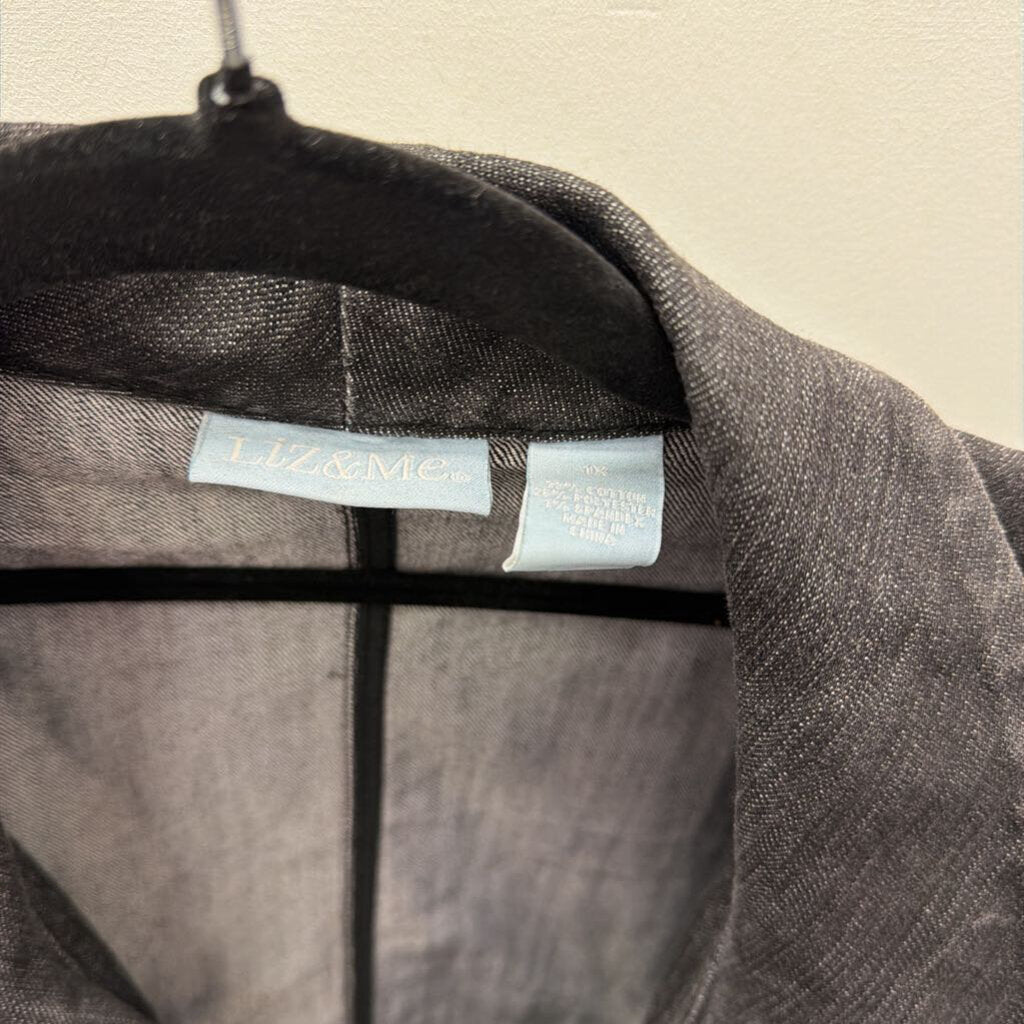 1X L/S Denim Ruffle V Neck Blazer