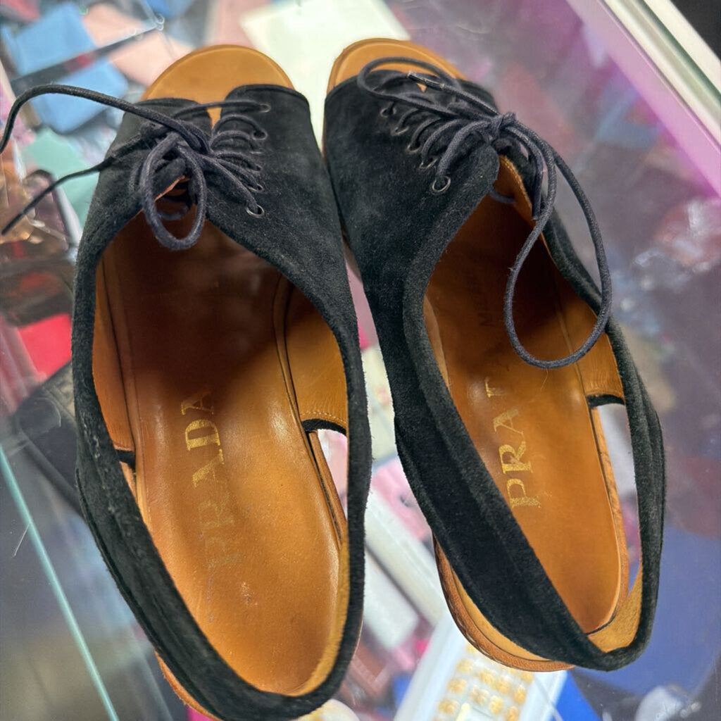 6 Prada Suede Lace Up Wooden Heel