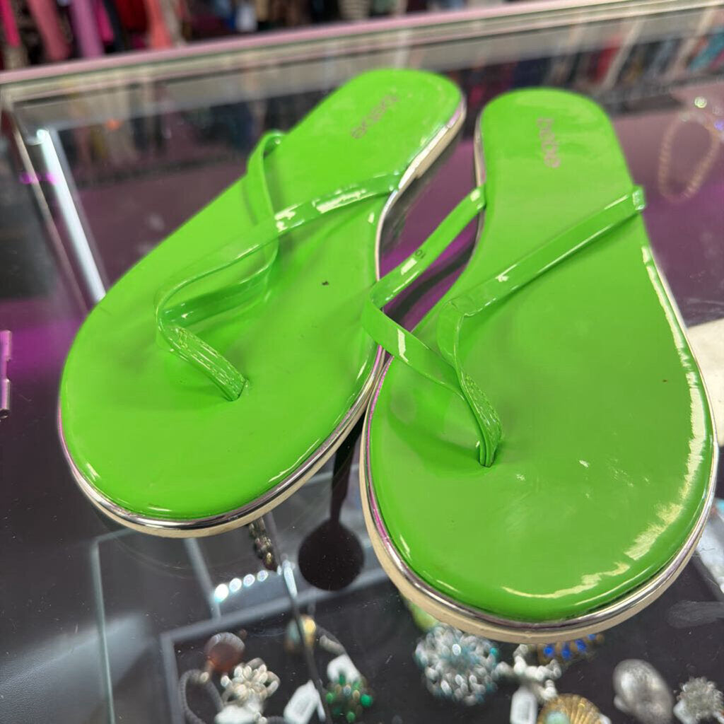 10 Bebe Neon Green Thong Sandal