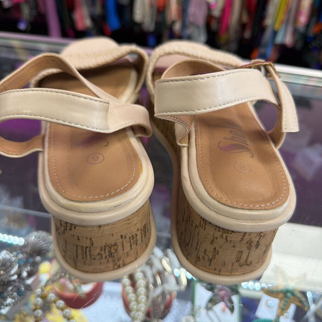 8 Sheln Cork Platform Ankle Strap Crochet Band Sandal