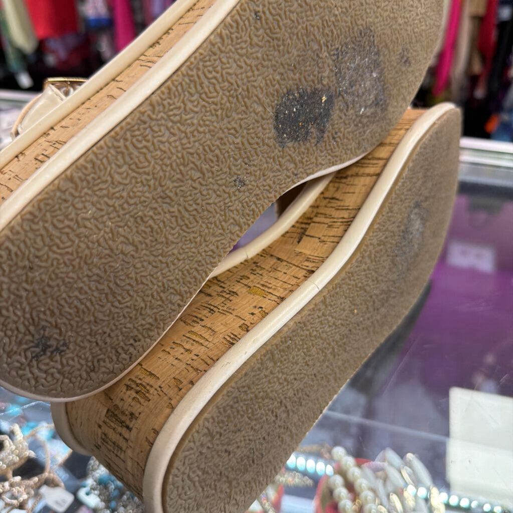 8 Sheln Cork Platform Ankle Strap Crochet Band Sandal