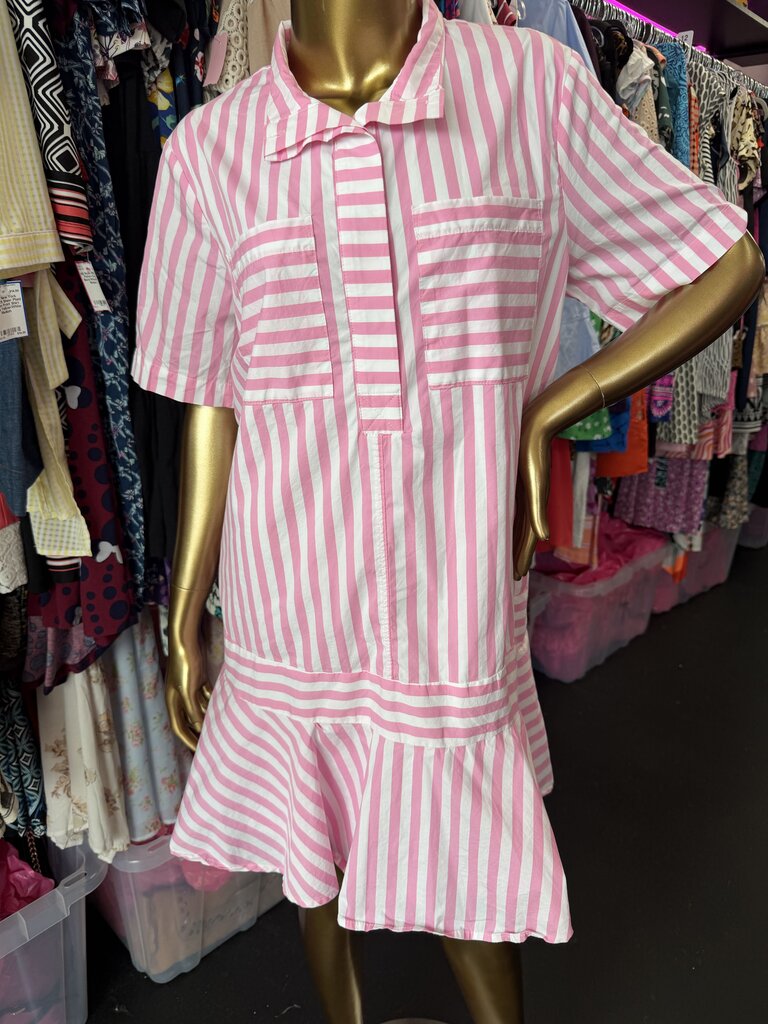 LG SS Collared Striped Ruffle Hem Shirt Dress