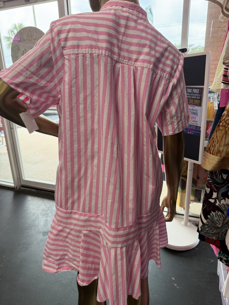 LG SS Collared Striped Ruffle Hem Shirt Dress