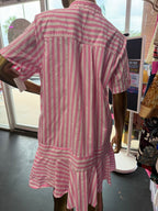 LG SS Collared Striped Ruffle Hem Shirt Dress