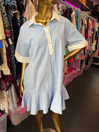LG SS Collared 3/4 BF Ruffle Hem Shirt Dress