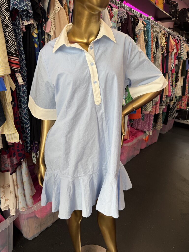 LG SS Collared 3/4 BF Ruffle Hem Shirt Dress