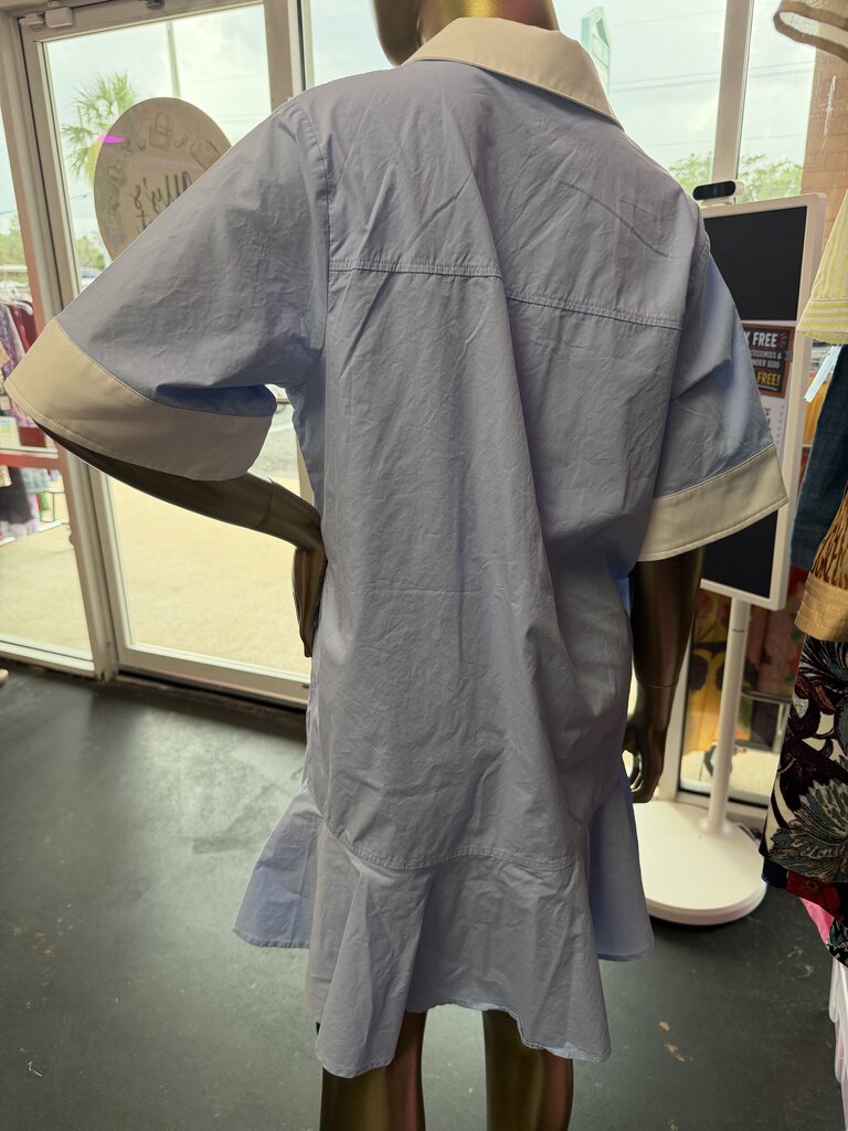 LG SS Collared 3/4 BF Ruffle Hem Shirt Dress
