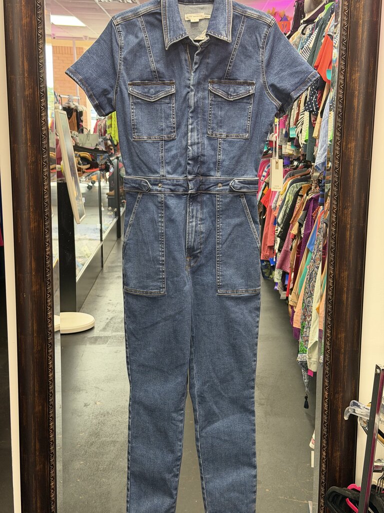 LG Good American NWT SS Denim Classic Front Zipper Jumpsuit
