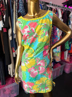 12 Lilly Pulitzer Delia Sless Shift Dress In Shorely Blue Big Flirt Floral Print Lace Trim Necklace