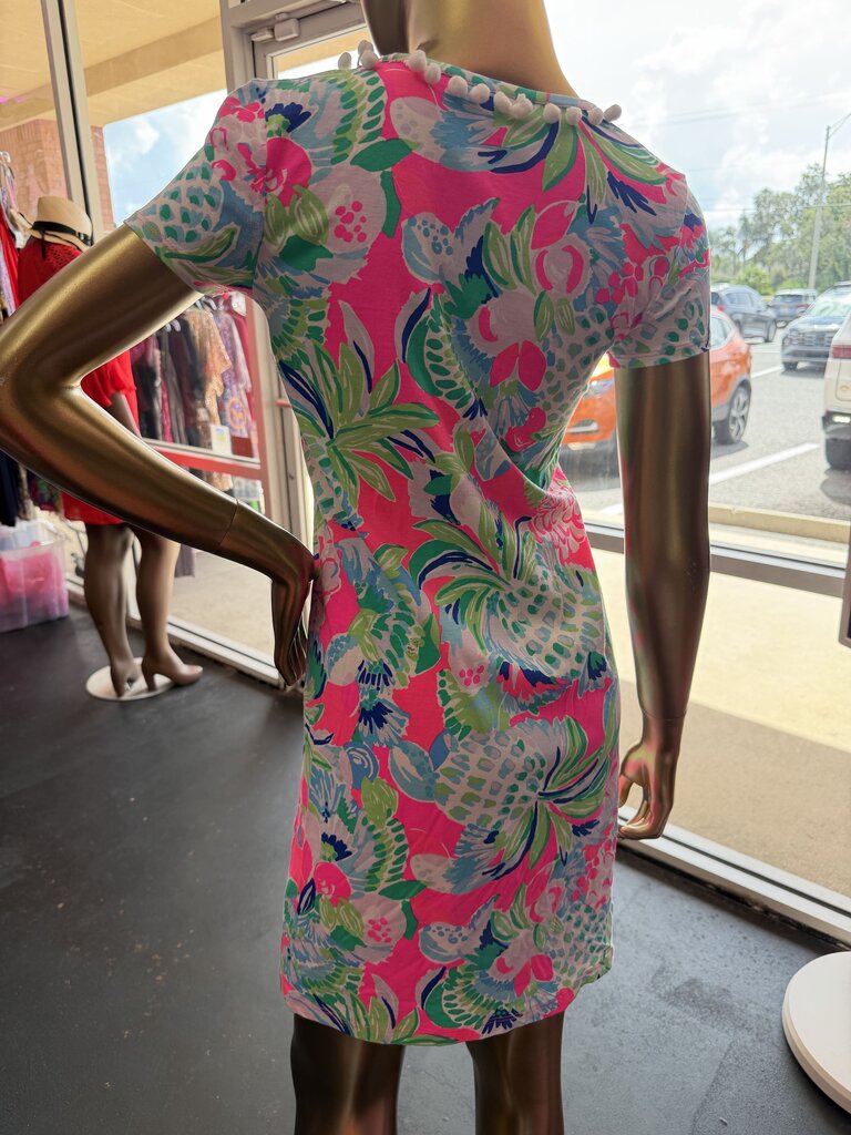XXS Lilly Pulitzer Etta Multi Raise The Bar Floral PomTrim V Neckline