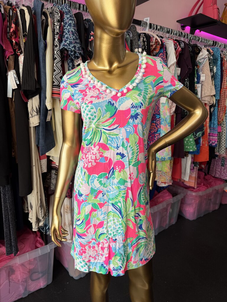 XXS Lilly Pulitzer Etta Multi Raise The Bar Floral PomTrim V Neckline