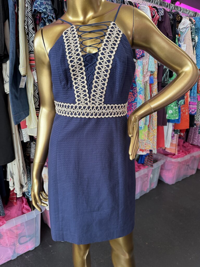 2 Lilly Pulitzer Trista Shift Dress Gold Lace Up Detail