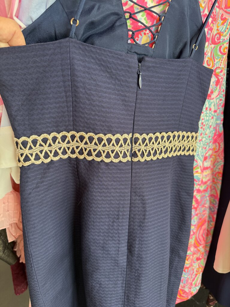 2 Lilly Pulitzer Trista Shift Dress Gold Lace Up Detail