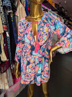 SM Lilly Pulitzer Del Lago Romper Tropical Print Tassel Neckline