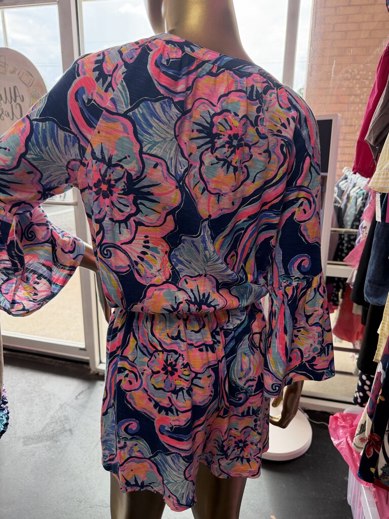 SM Lilly Pulitzer Del Lago Romper Tropical Print Tassel Neckline