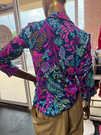 SM Lilly Pulitzer LS Marlena BF Vibrant Aegean Navy Calypso Coast Floral Print Top