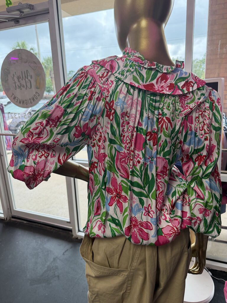 MD Lilly Pulitzer Japhia LS Vibrant Floral Top in Glowing Gardens