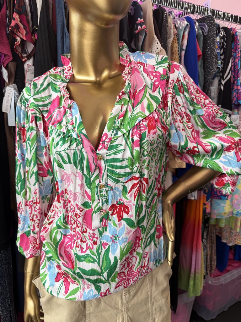MD Lilly Pulitzer Japhia LS Vibrant Floral Top in Glowing Gardens