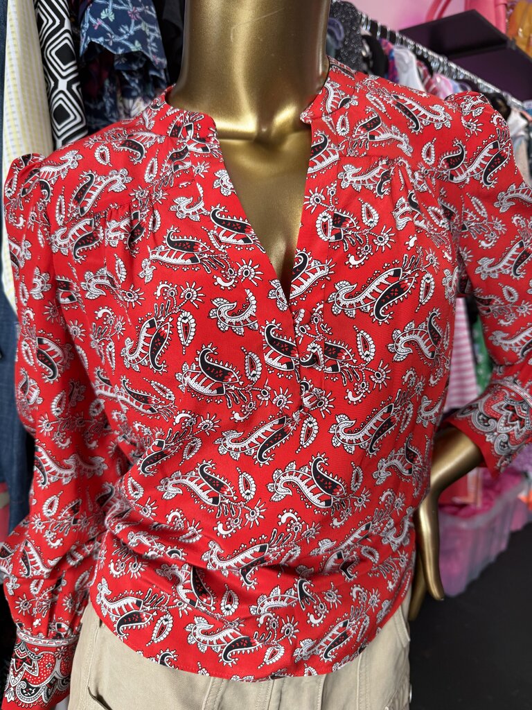 4 Veronica Beard Abbie Silk Blouse Paisley V Neck
