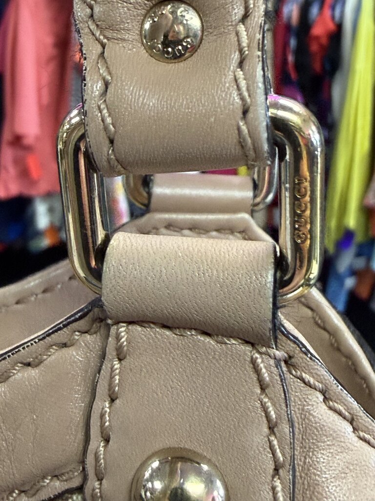 Gucci Canvas Handbag Leather Trim 211944 493498