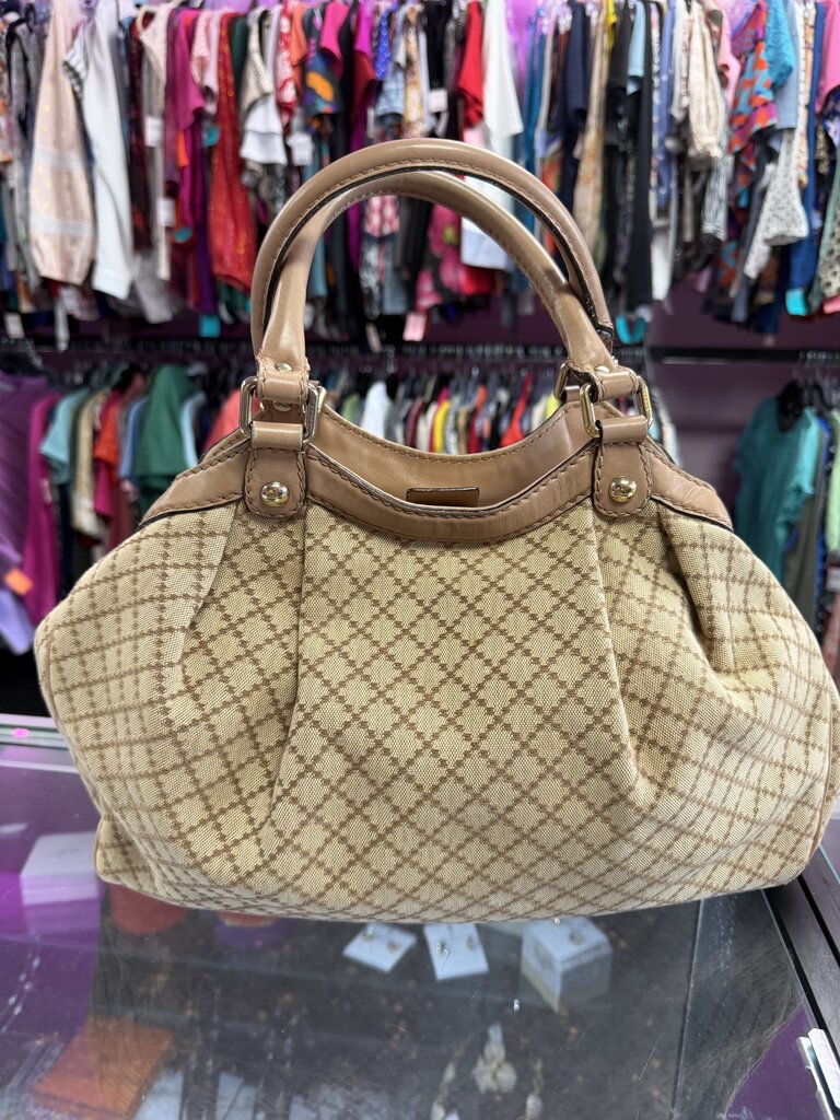 Gucci Canvas Handbag Leather Trim 211944 493498