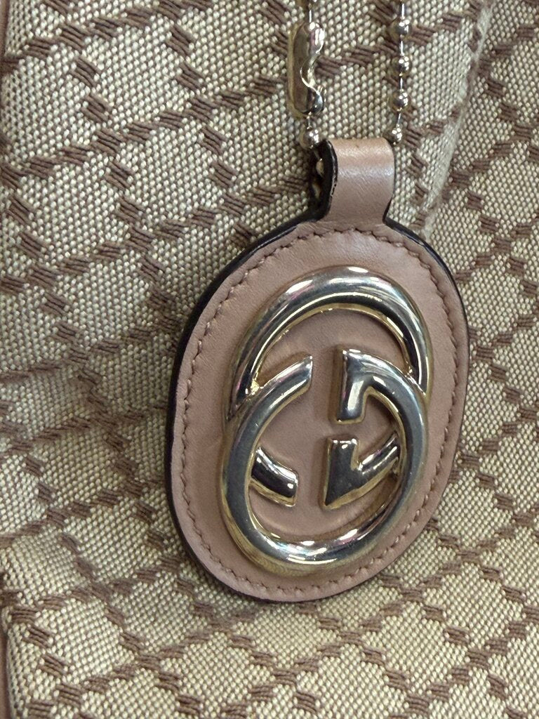 Gucci Canvas Handbag Leather Trim 211944 493498