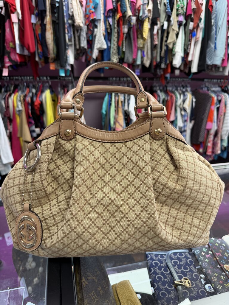 Gucci Canvas Handbag Leather Trim 211944 493498