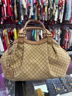 Gucci Canvas Handbag Leather Trim 211944 493498