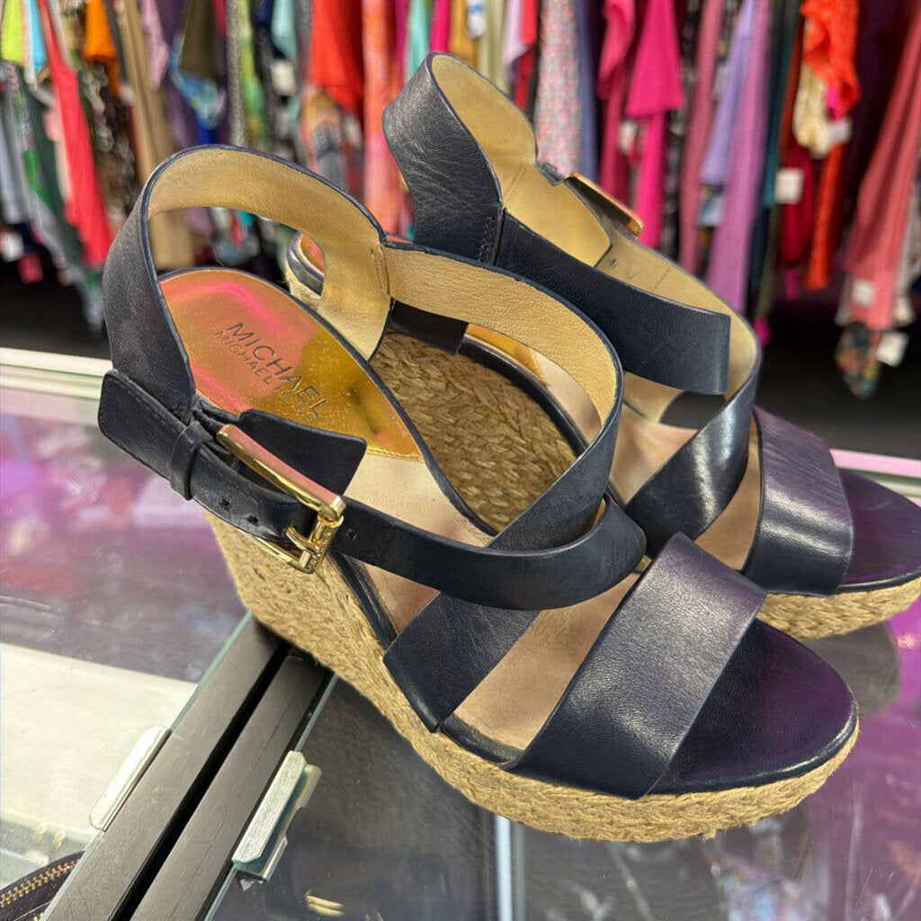 9 Michael Kors Giovanna Espadrille Wedge Sandals Leather Platform