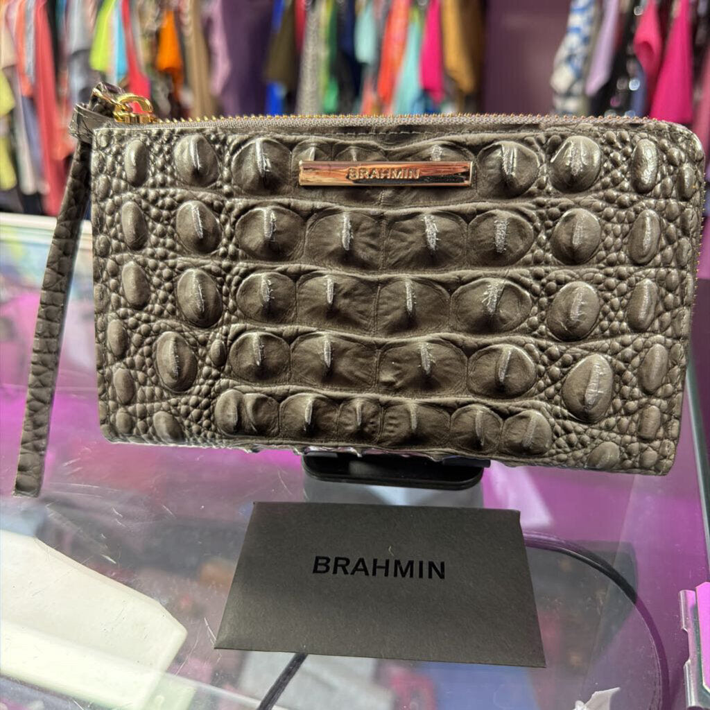 Brahmin Corie Melbourne Croc Embossed Leather Zip Wristlet Clutch