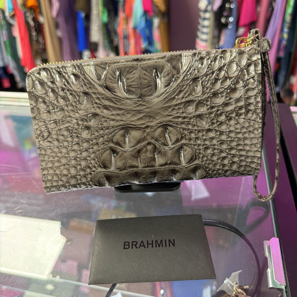 Brahmin Corie Melbourne Croc Embossed Leather Zip Wristlet Clutch