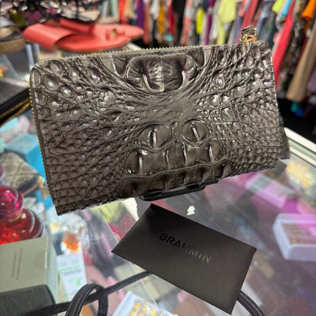 Brahmin Corie Melbourne Croc Embossed Leather Zip Wristlet Clutch